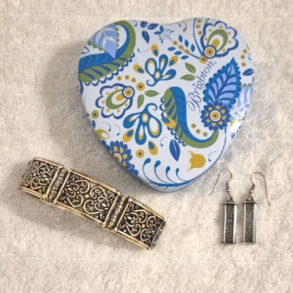 Vintage Brighton Heart Wide Link Bracelet Filigree Earrings Heart Trinket Box - Picture 6 of 13